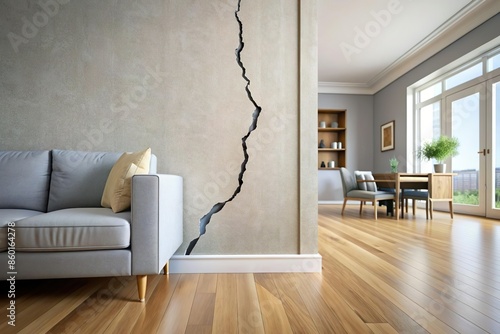 crack on wall inside house. Home damaged condition