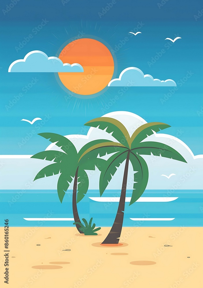 Obraz premium Beach Palm nature island beautiful background design.