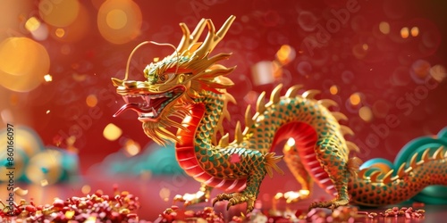 Wallpaper Mural 3D Dragon Illustration for Chinese New Year 2024. Golden Dragon on Red Background Celebrating Lunar New Year. Festive Banner for Chinese Holiday, Symbol of Wealth, Luck, and Prosperity. AI-Generated H Torontodigital.ca
