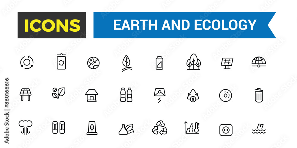 Earth and Ecology icon set. Outline icons pack. Editable vector icon and illustration. Earth and Ecology icon set. Outline icons pack. Editable vector icon and illustration.