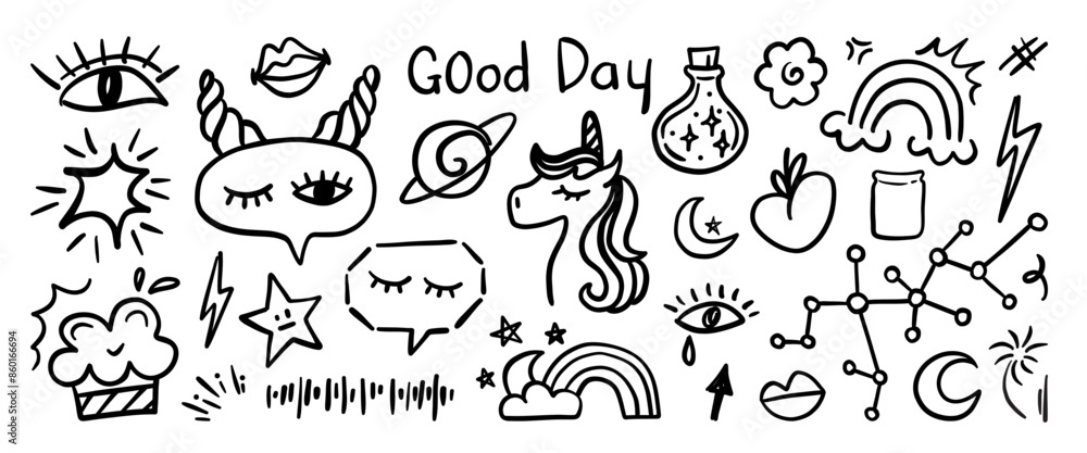 Hand drawn doodle vector set. Collection of cute hand drawn doodle. Hand drawn doodle vector set. Collection of cute hand drawn doodle.