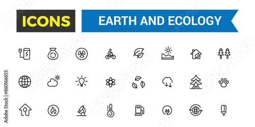Earth and Ecology icon set. Outline icons pack. Editable vector icon and illustration.