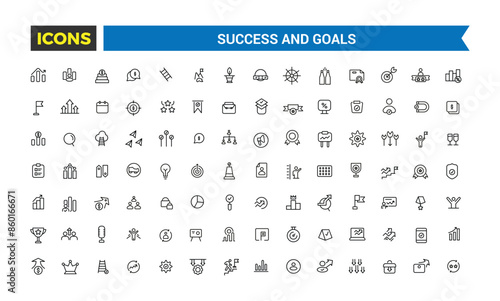 Success and Goals Vector Icons Collection. Outline icons pack. Editable vector icon and illustration.