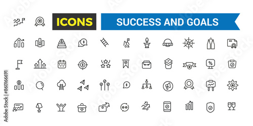 Success and Goals Vector Icons Collection. Outline icons pack. Editable vector icon and illustration.