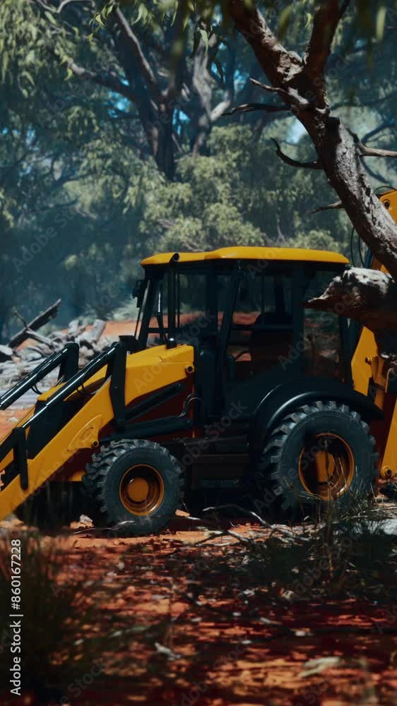 excavator tractor in bush forest excavator tractor in bush forest