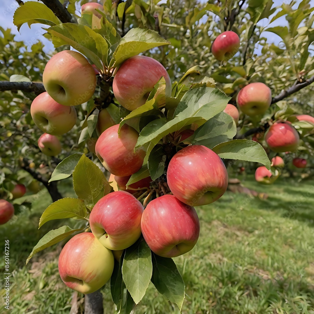 Obraz premium An apple tree holds apples, Generative AI 