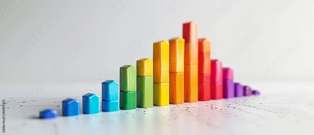3D clay of a bar chart showing annual revenue growth, isolated on a white background 3D clay of a bar chart showing annual revenue growth, isolated on a white background
