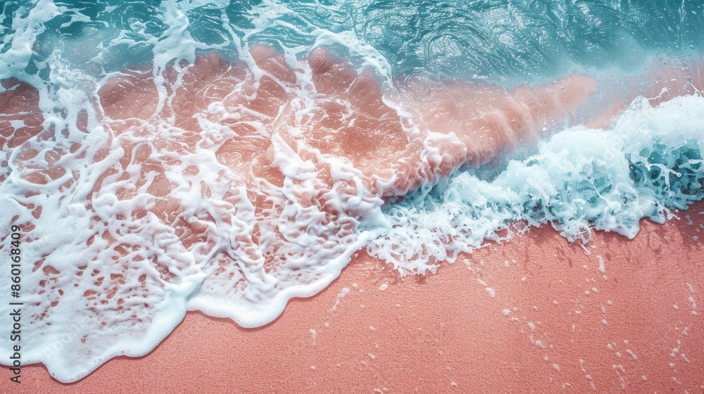 Beach scenery with ocean wave sandy texture and Coral Pink filter for photography trend Beach scenery with ocean wave sandy texture and Coral Pink filter for photography trend