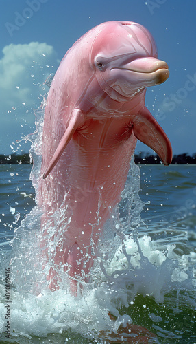 Ethereal Pink: River Dolphin's Skyward Leap,generated by IA