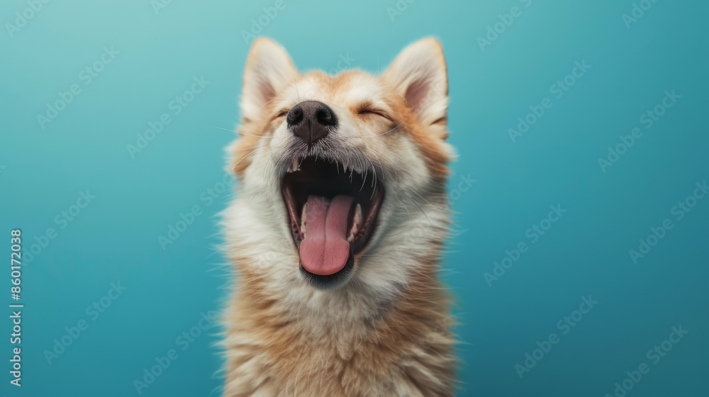 Obraz premium Joyful Husky. Isolated against a vibrant blue background. Canine. Dog. Pet. Siberian Husky 