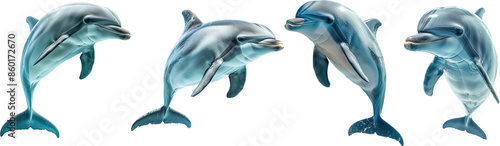 Set of dolphin isolated on white background, dolphin png no background isolated on transparent, dolphin full body photo