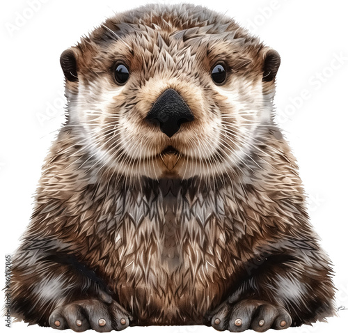 otter wet portrait isolated on white background, otter png no background isolated on transparent, otter half body