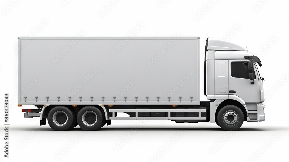 White Delivery Truck Parked On White Background White Delivery Truck Parked On White Background