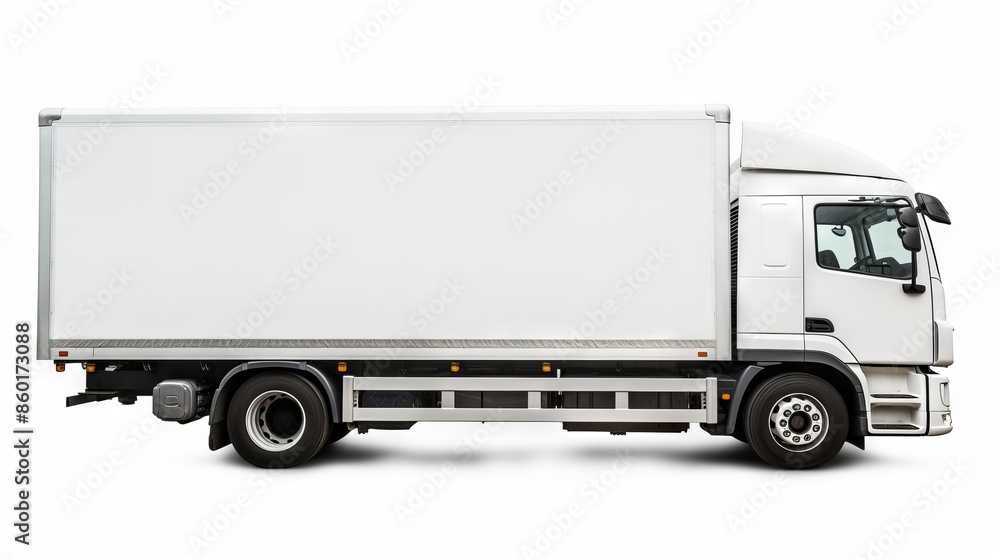 White Delivery Truck Parked On White Background White Delivery Truck Parked On White Background