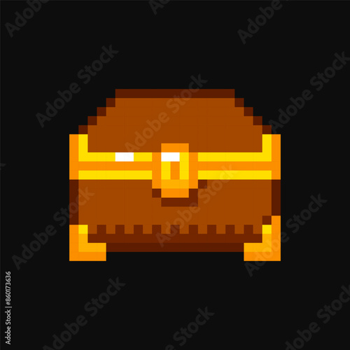 Antique chest 8 bit game resource, chest item, chest pixel art element for game interface.