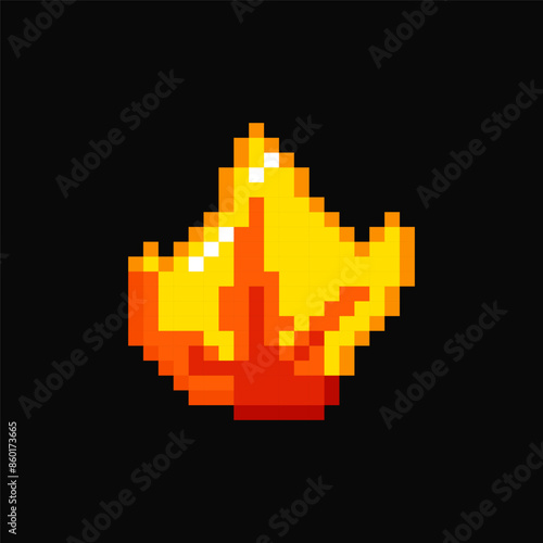 Bonfire pixel item for game interface, fire game element, flame 8 bit resource.