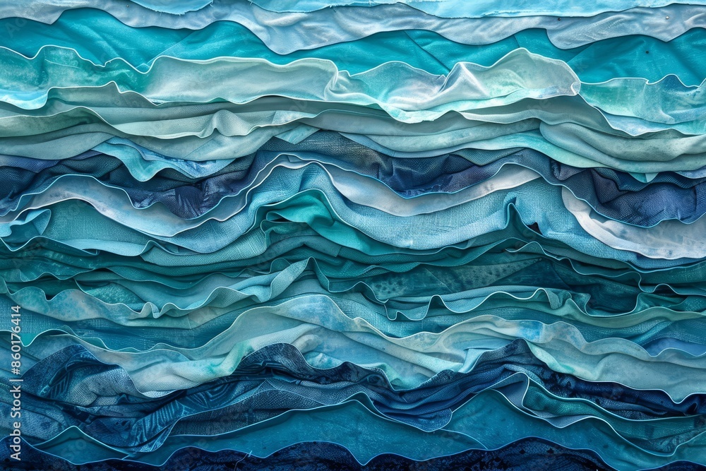 A blue and white quilt with a wave pattern generated by AI A blue and white quilt with a wave pattern generated by AI