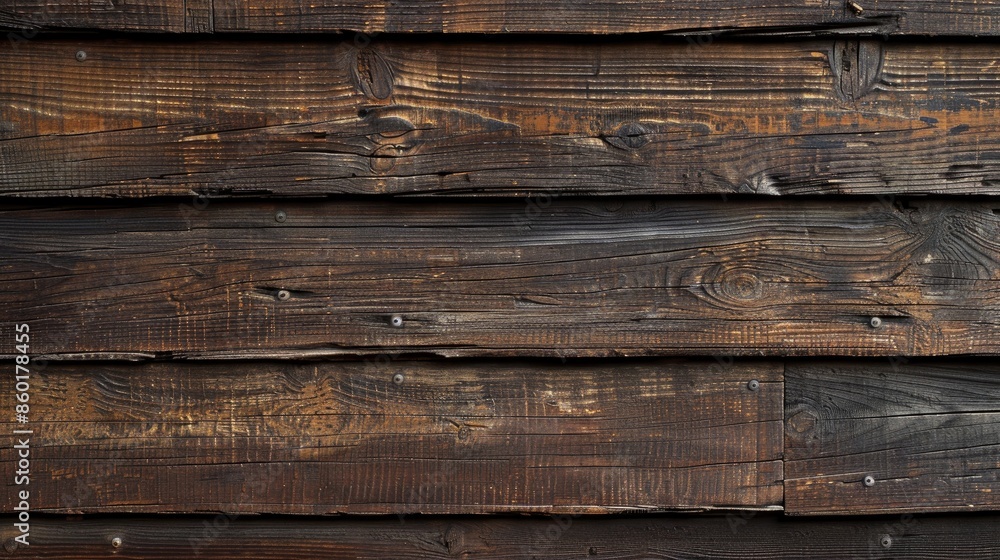 Obraz premium Brown wooden texture background with copy space for text ideal for wood finish material shop Natural banner featuring painted plank timber on wall suitable for loft or minimalistic indoor in