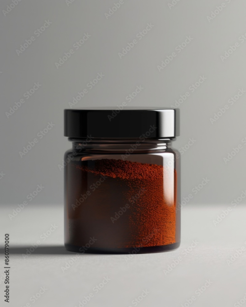 mock up of a dark brown glass jar with a black lid mock up of a dark brown glass jar with a black lid