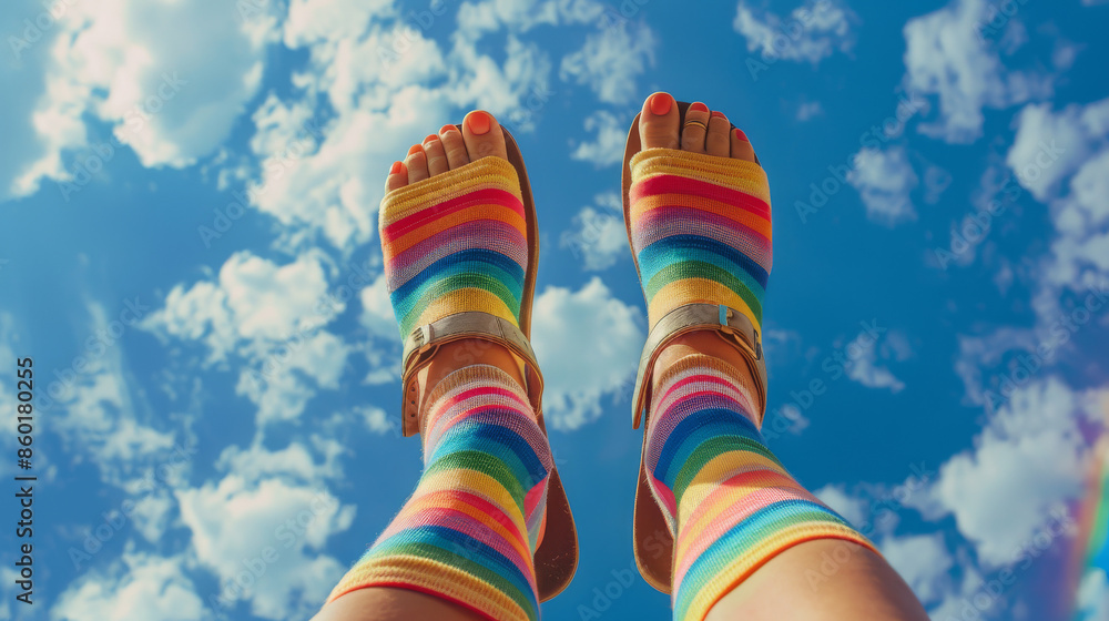 Rainbow Socks and Sandals Against Sky
Rainbow Socks and Sandals Against Sky