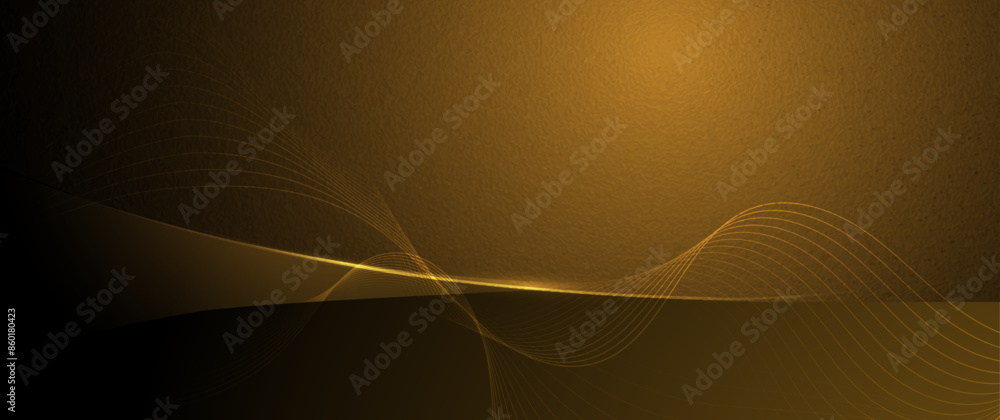 Fototapeta premium Bright gold wave, wavy line pattern. Vector illustration design. Abstract motion of curve lines, light shiny, glow effect. Element graphic design for technology banner template, wallpaper background