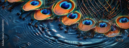 Peacock Feathers Floating on Still Water