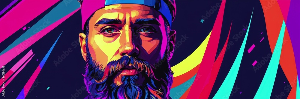 Naklejka premium World Beard Day, a brutal man, a guy with a stylish beard. The bearded man