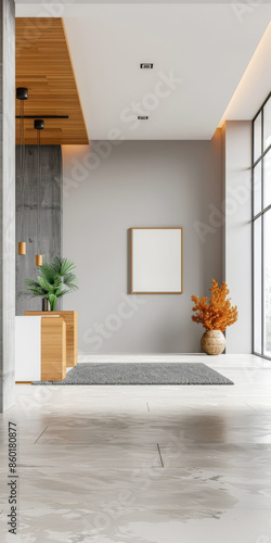 Modern interiors in light tones with minimal furniture arrangements and copy space. Residential interior design composition with luxury touches.
