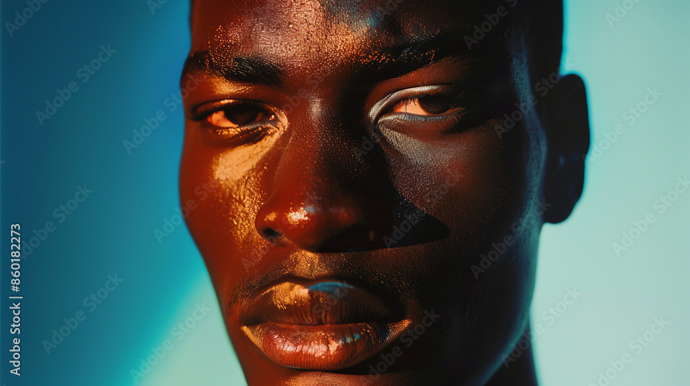 Portrait of an African American with a square haircut, confident look, emphasized cheekbones and chin. Portrait of an African American with a square haircut, confident look, emphasized cheekbones and chin.