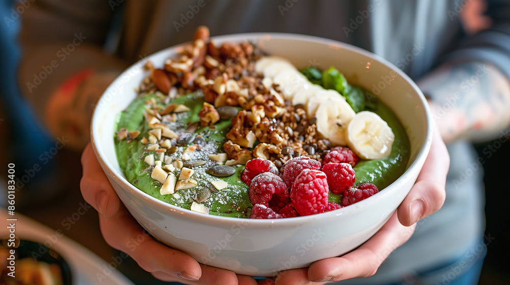 Healthy vegan smoothie bowl with toppings Healthy vegan smoothie bowl with toppings