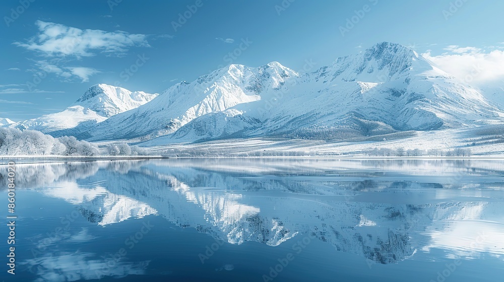 Snowy Mountain Reflection in a Tranquil Lake Snowy Mountain Reflection in a Tranquil Lake