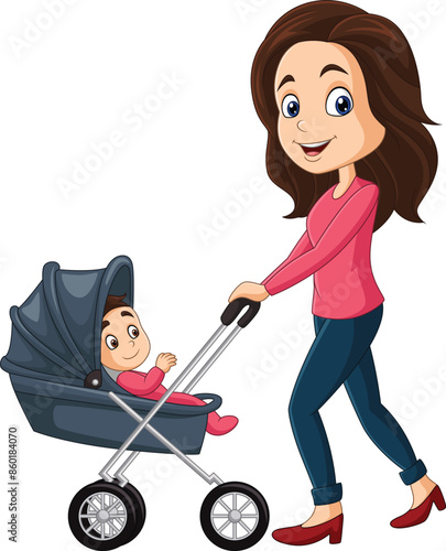 Mother with baby in a stroller
