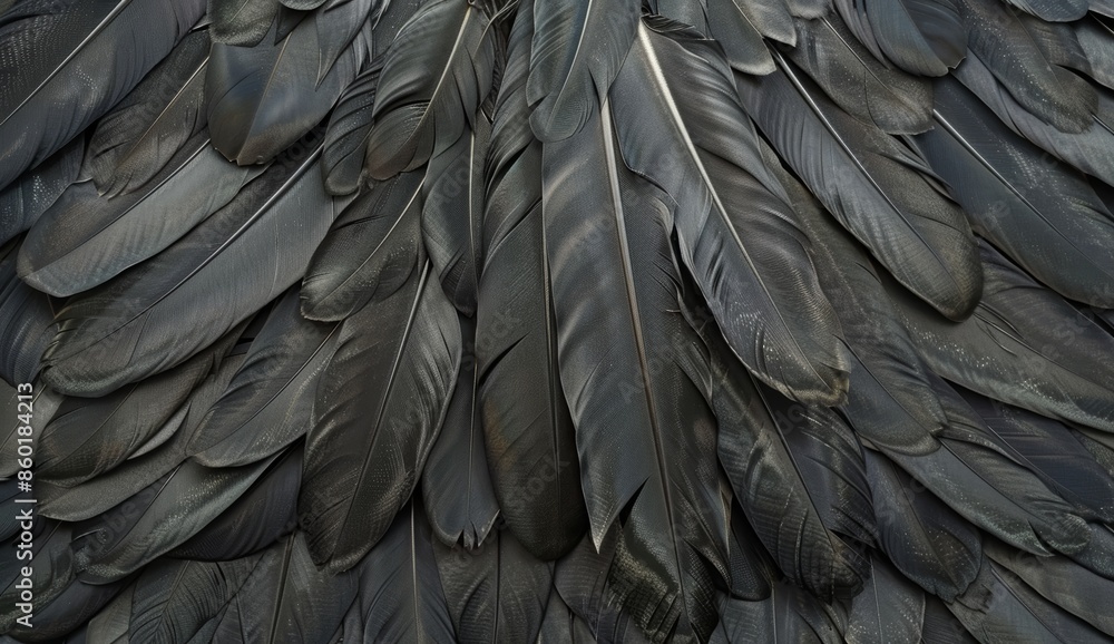 Obraz premium A close-up shot of black raven feathers arranged in a pattern, creating a textured background