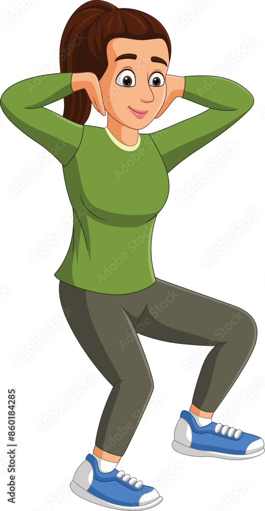 Cartoon young woman doing exercise Cartoon young woman doing exercise
