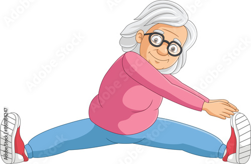 Illustration Cartoon grandmother doing exercise