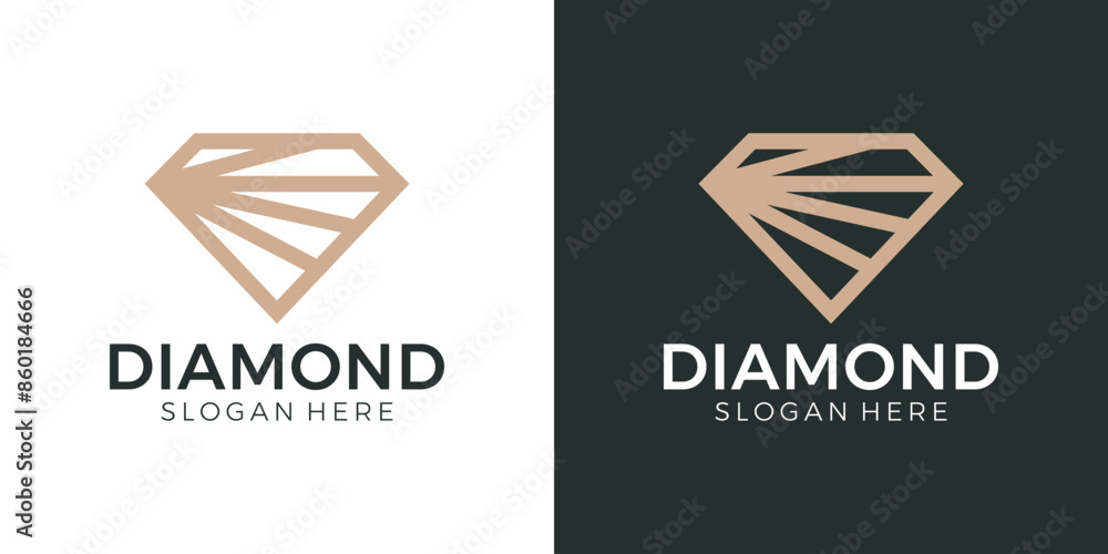 Naklejka premium Luxurious jewelry logo design template. Diamond logo with abstract geometric line model vector graphic design. Symbol, icon, creative.