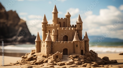 Elaborate Sandcastle Built on a Sandy Beach