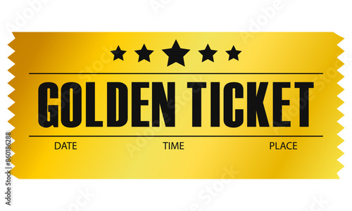 Vector illustration of gold ticket. Ticket template
