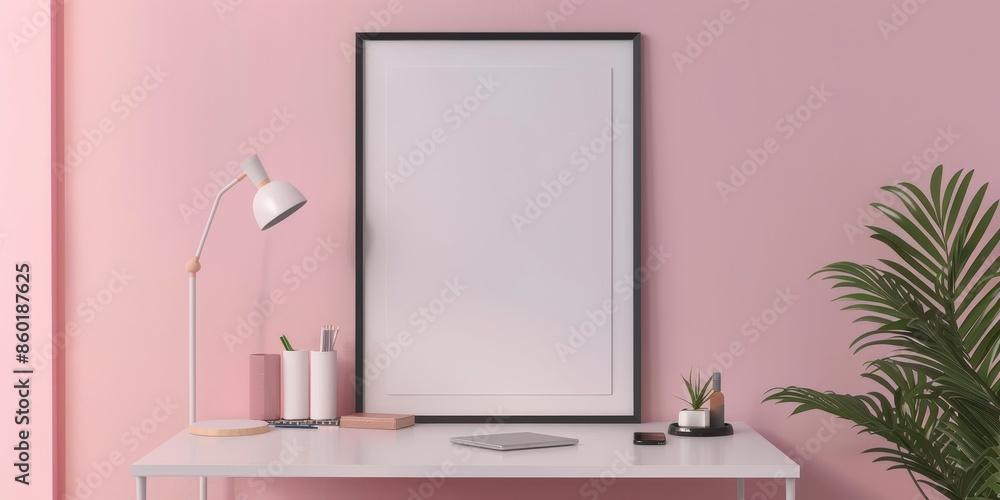 Black frame mockup on pink background. 3d rendering. Black frame mockup on pink background. 3d rendering.