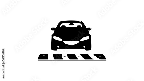 Car crosses the speed bump, black isolated silhouette