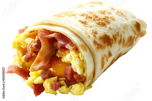 A breakfast burrito with eggs, bacon, and cheese | Isolated on Transparent & White Background | PNG File with Transparency