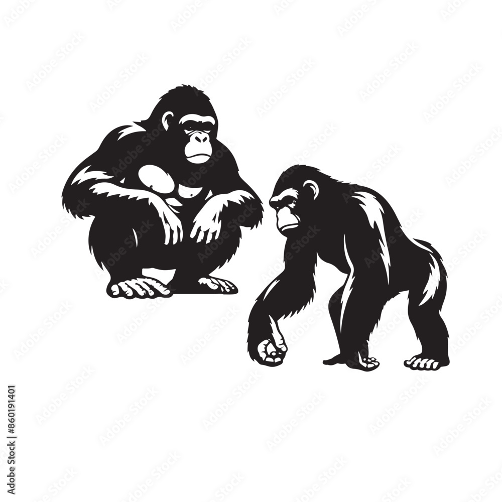 Fototapeta premium Detailed ape silhouette for versatile designs - wildlife silhouette 