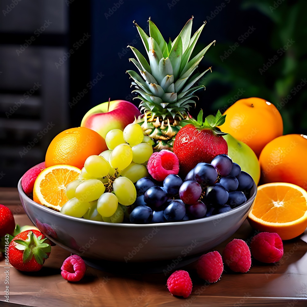 a bowl of fruits on the table.Generative AI a bowl of fruits on the table.Generative AI