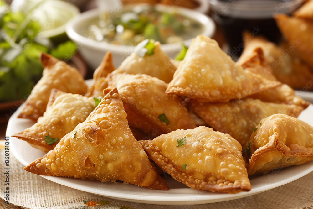 Fried samosas. Popular Indian snacks. Fried samosas. Popular Indian snacks.