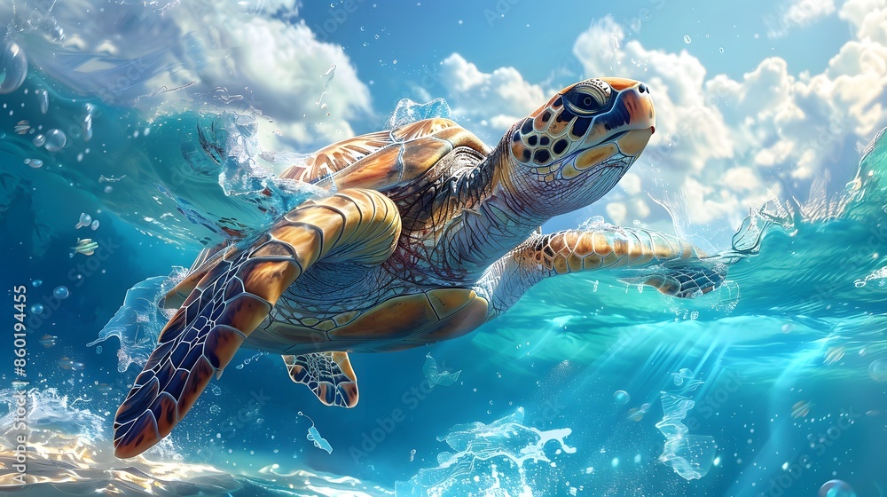 custom made wallpaper toronto digitalBlue sea turtles swim gracefully in the liquid depths of the ocean. Showcasing the beauty of marine biology and wildlife.
