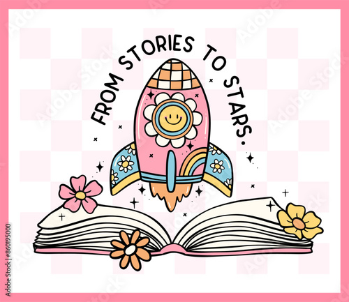 Teacher Appreciation Groovy Retro Pencil School Frame Monogram Name Cartoon Doodle Drawing