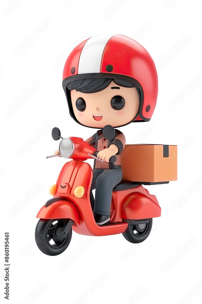 3d cartoon of a delivery man driving a red scooter delivering a package isolated on a clipped PNG transparent background 3d cartoon of a delivery man driving a red scooter delivering a package isolated on a clipped PNG transparent background