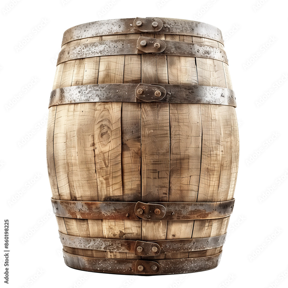 Obraz premium Vintage Oak Wooden Barrel Isolated on White Background