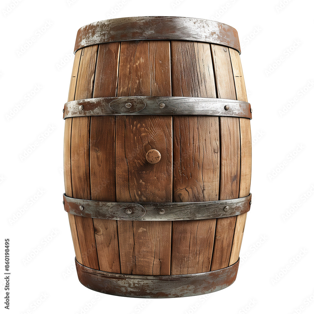 Fototapeta premium Vintage Oak Wooden Barrel Isolated on White Background