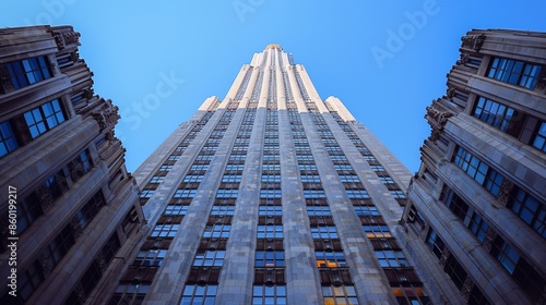 A tall building with many windows is lit up at night photo